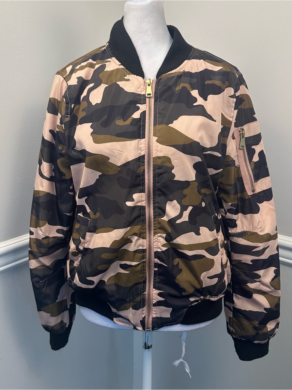 Miss London Black Label Black,tan green Camo Bomber Jacket M
